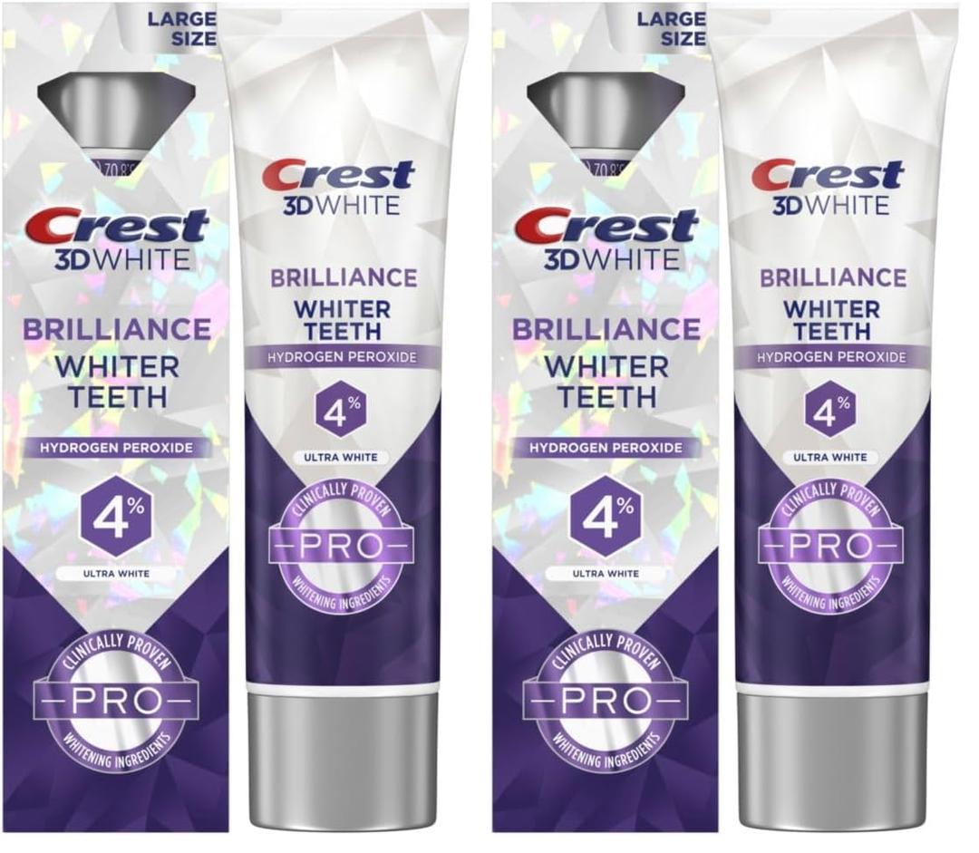 Crest 3D White Brilliance Pro Whitening Toothpaste | Anticavity Fluoride | 4% Hydrogen Peroxide | Pack of 2 | 3.8 oz
