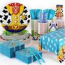141Pcs Cartoon Themed Birthday Party Decorations for 20 Guests Cartoon Tableware Supplies Party Plates and Napkins Forks Cups Straws Tablecloth for Baby Shower Birthday Decorations