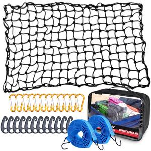 Bungee Cargo Net 4' x 6' Stretchable to 8' x 12' for Pickup Truck Bed Trailer Luggage Net Heavy Duty Tie-Down Mesh with 12 Pcs Hooks and Metal Carabiner Clips