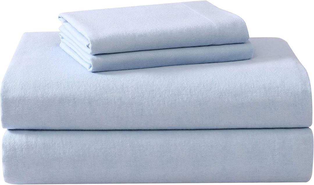 Laura Ashley - Flannel Sheets King Size, Anti-Pilling & Wrinkle Resistant Cotton, Touchably Soft for All-Season Comfort - Bed Sheets with Matching Pillowcases & Fitted Sheet (Serene Blue)
