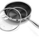 8 Inch Nonstick Frying Pan with Lid, Titanium Ceramic Tri-Ply Stainless Steel Non Stick Skillet W/Lid Small Hybrid Cooking Pan Healthy Induction Egg Frying Pan W/Stay Cool Handle, PFAS/PFOA/PTFE Free