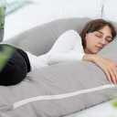 Meiz Pregnancy Pillows for Sleeping, Full Body Pregnancy Pillow with 300TC Comfy Pillowcase & Microfiber Inner Cover- for Back Support - 65 Inch (Grey)