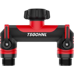 3/4-Inch Garden Hose Splitter, Outdoor Faucet Adapter, Patio Hydrant Manifold - Designed for Multiple Irrigation System Sprinkler Timers, 2-Way Hose Bib Valve-red