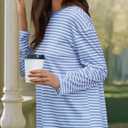 Gardenwed Long Sleeve Shirts for Women Striped Crewneck Loose Fit Basic Tops 2025 Fall T-Shirt (Blue, XXL)