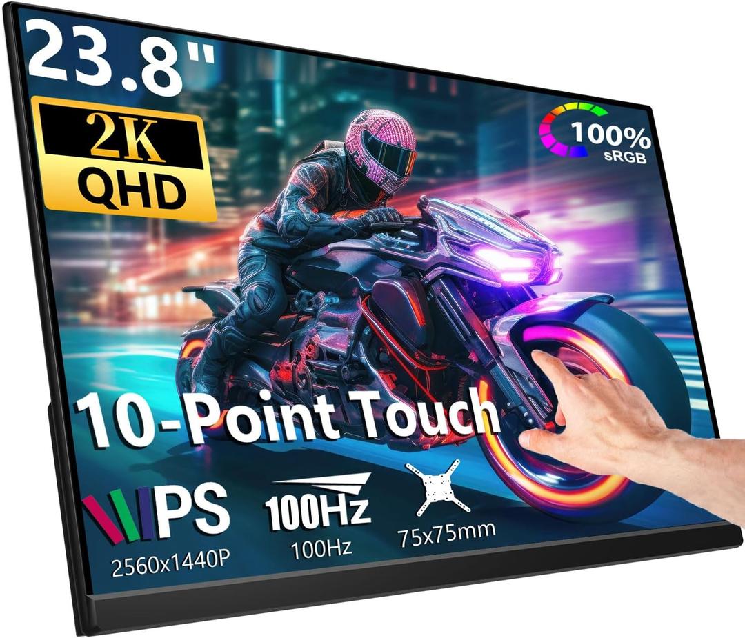 Prechen 23.8 Inch 2K 100Hz Large Portable Touchscreen Monitor 100% sRGB IPS Portable Touch Display QHD w/90 Adjustable Stand USB-C HDMI Laptop Monitor Desktop 2560X1440