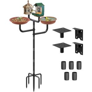 4 Holders Upgrade Bird House Pole with 90inch for Outdoor Bird Feeder Bath, Heavy Duty Adjustable Birdhouse Stand with 4 Plates & 5 Prong Base for Garden, Yard(NO Birdhouse & Birdbath)