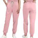 Medical Scrub Pants for Women, Jogger Pants with 6 Pockets, Soft Womens Scrubs Pant Drawstring Mid-Rise Cargo Pants (Pink, L)