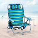 2PCS Portable Beach Chair for Adults, Outdoor Lightweight Camping Chair, 5-Position Lay Flat Reclining Backpack Beach Chair with Headrest, Cup Holder, Zipper Pouch & Storage Pocket, Striped