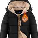 ZITY Boy's Winter Coat Thermal Puffer Jacket Warm Sherpa Fleece Lined Water-Resistant Zip Outerwear Coat with Detachable Hood (6-7 Years, Black)