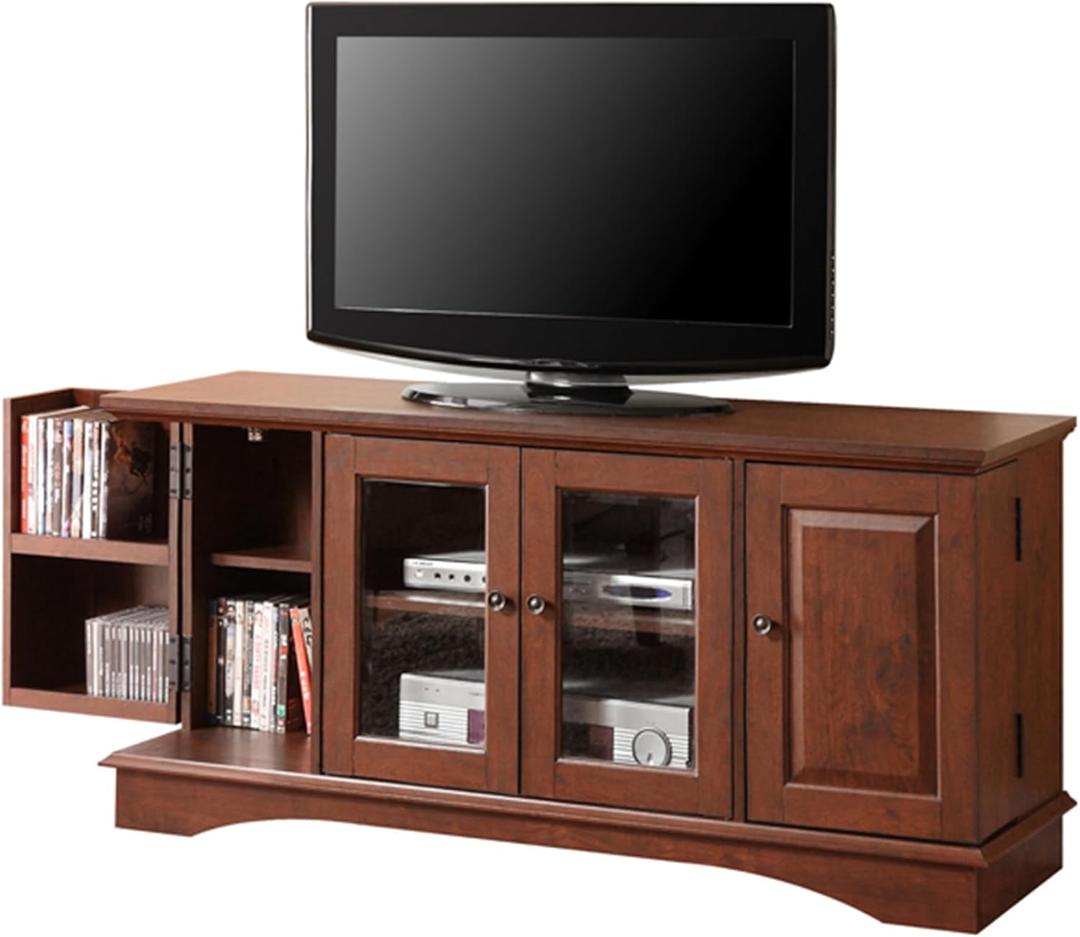 Walker Edison Traditional Wood Universal TV Stand with Storage Cabinets for TV's up to 65" Living Room Entertainment Center, 44 Inch, Traditional Brown 16"D x 52"W x 24"H