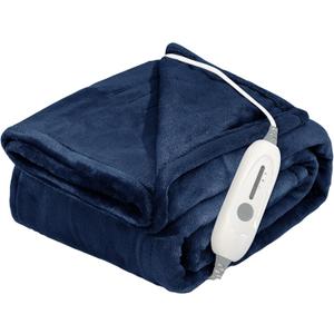 Electric Heated Blanket Throw, Super Soft Flannel 50" x 60" Heating Throw with 3 Fast Heating Levels & 4 Hours Auto Off, Machine Washable, ETL&FCC Certification, Home Office Use, Blue 