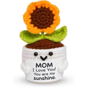 Gifts for Mom Mothers Day Cute Handmade Crochet Sunflower Pot with Message Card - Christmas Birthday for Mom from Daughter/Son