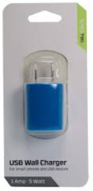 CELL CANDY WALL CHARGE 5 WATTS 1 AMP USB WALL CHARGER BLUE