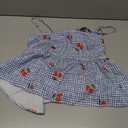 GORGLITTER Women's 2 Piece Cute Summer Outfits Gingham Cherry Tie Back Babydoll Tops Boxer Shorts Sets Blue Multicolor Large