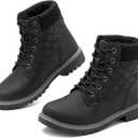 Adokoo Boots for Women Waterproof Fall Winter Ankle Boots Snow Black Combat Boots Lace Up Non Slip for Hiking Work (10)