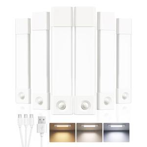 EZVALO 7.8" Rechargeable Motion Sensor Light Indoor, 6-Pack Under Cabinet Lighting, Wireless Closet Lights, 30 LED, Dimmable, 3 Color Temperatures, Step Lights for Kitchen, Pantry, Bedroom, Wardrobe