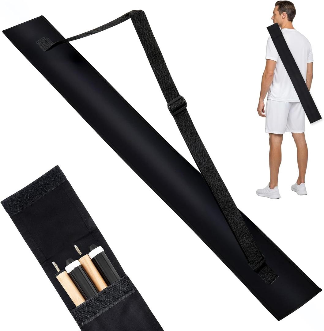 Pool Cue Case 2x2, Pool Stick Case for Holding 2 Butts & 2 Shafts Black Billiard Cue Stick 32 Inches Long Pool-Cue Sticks Bag Sturdy Polyester Billiard-Cue Bag with Shoulder Strap for Men Women