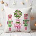 Christmas Pillow Cover 12x20 Inch, Pink Nutcracker Winter Holiday Decorative Cushion Cover, Chinoiserie Throw Pillow Case for Sofa or Bed