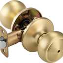 Gold Door Knobs,Interior Door Knob with Lock,Coastal Style Satin Brass Door knob for Privacy and Bedroom (1)