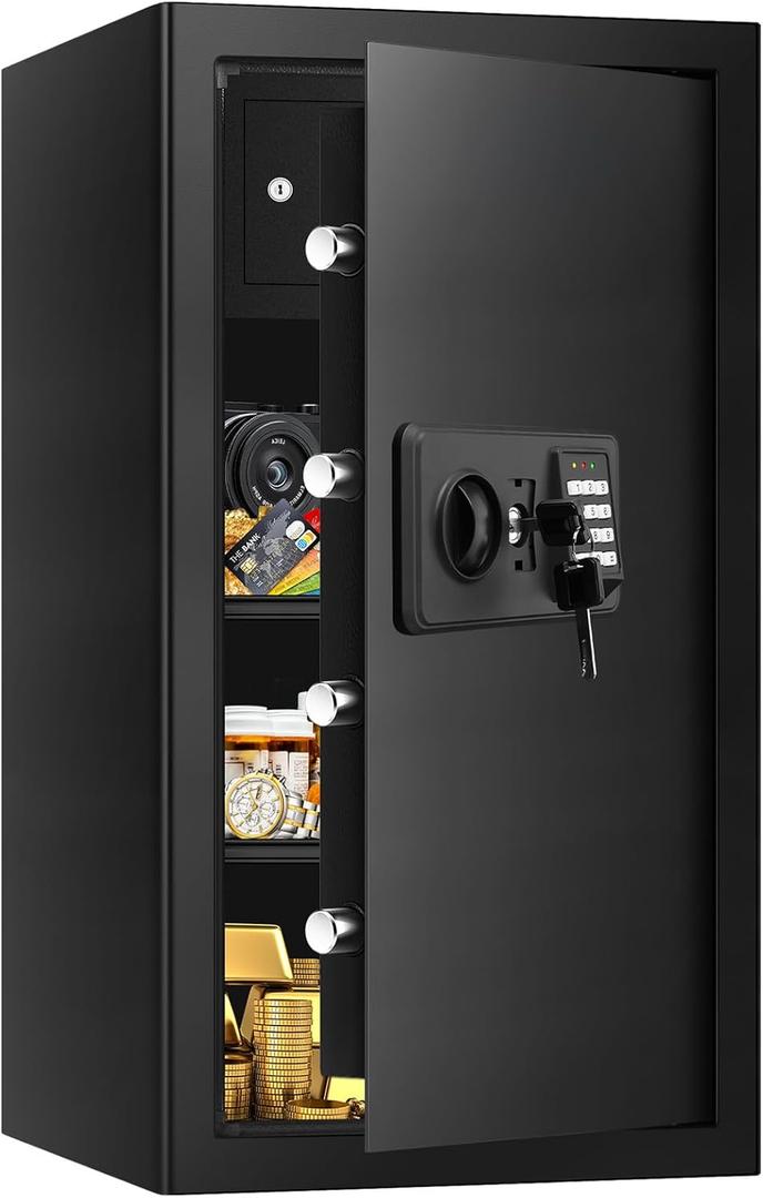 6.0 Cub Large Home Safes Fireproof Wterproof, Anti-theft Fireproof Safe with Programmable Keypad, Spare Keys and Alarm Systerm, Digital Home Security Safe Box for Document Money Medicines