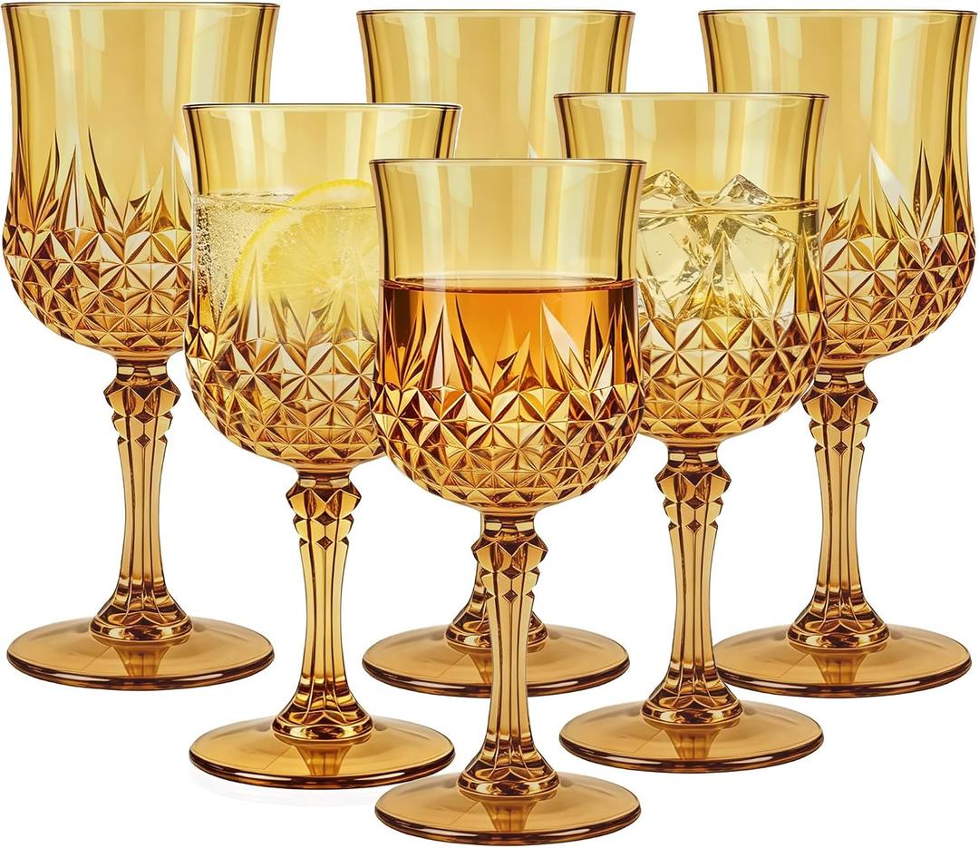 10oz Plastic Wine Glasses, 6 Pack Vintage Goblets for Party, Large