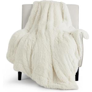 Bedsure GentleSoft Fluffy Cream Throw Blanket Decorative Blankets for Bed Couch Sofa, Cream Decor Sherpa Fleece Soft Cozy Fuzzy Plush Thick Warm Faux Fur Decorations, Ivory Girl Gifts, 50x60