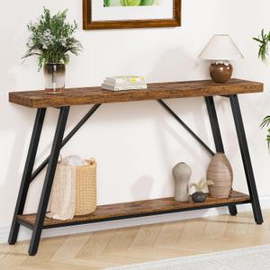 Snughome Entryway Table, 47.2" Long Console Table with 2 Tier Storage Shelf, Sofa Table Behind Couch, Extra Large Entry Table for Entryway,Living Room,Hallway, Foyer, Supports 220 LBS, Rustic Brown