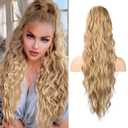 HOOJIH Ponytail Extension, Drawstring Ponytail Hair Extensions 26 Inch Long Curly Wavy Ponytail Natural Wavy Synthetic Hairpiece for Women Daily Use - Golden Blonde