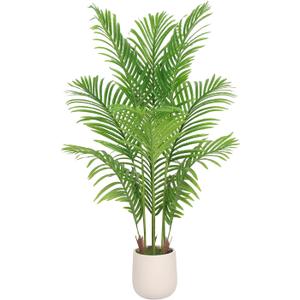 Artificial Palm Tree 4FT with White Planter, Artificial Tree Faux Floor Plant Artificial Plant Indoor for Home Office Living Room Decor