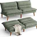 LINSY Futon Sofa Bed: Corduroy Futon Couch with Adjustable Backrest, Comfy Loveseat Convertible Folding Sleeper Sofa Couches for Small Spaces Living Rooms Apartment Office, Green