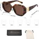 AMOMOMA Oversized Hexagonal Sunglasses for Women, Fashion Womens sunglasess Designer Shades 70s UV400 Polarized AM6646,  Tortoise/Green