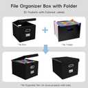 File Organizer Box with Folder, 25 Pockets Accordion File Organizer with Colored Labels, Upgraded & Portable File Folders for Home, Office, School, Black