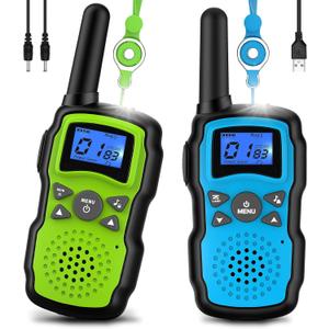 Wishouse Rechargeable Walkie Talkies for Kids Long Range with USB Charger,Outdoor Camping Games with Flashlight Indoor Fun Army Toys for Boys Girls Family,Xmas Birthday Gift for 3-12 Year Old Children (Blue Green)