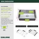 33-inch Undermount Kitchen Sink - SINKVINE Single Bowl Stainless Steel Kitchen Sink, Large Size Handmade Basin with 3.5-inch Drain Strainer, Bottom Grid Protector, Roll-up Drying Unit, 33" x 19" x 9"