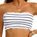 Aqua Eve Women Strapless Bikini Top Only Bandeau Swim Top Tube Top Swimsuit (Medium, Striped)