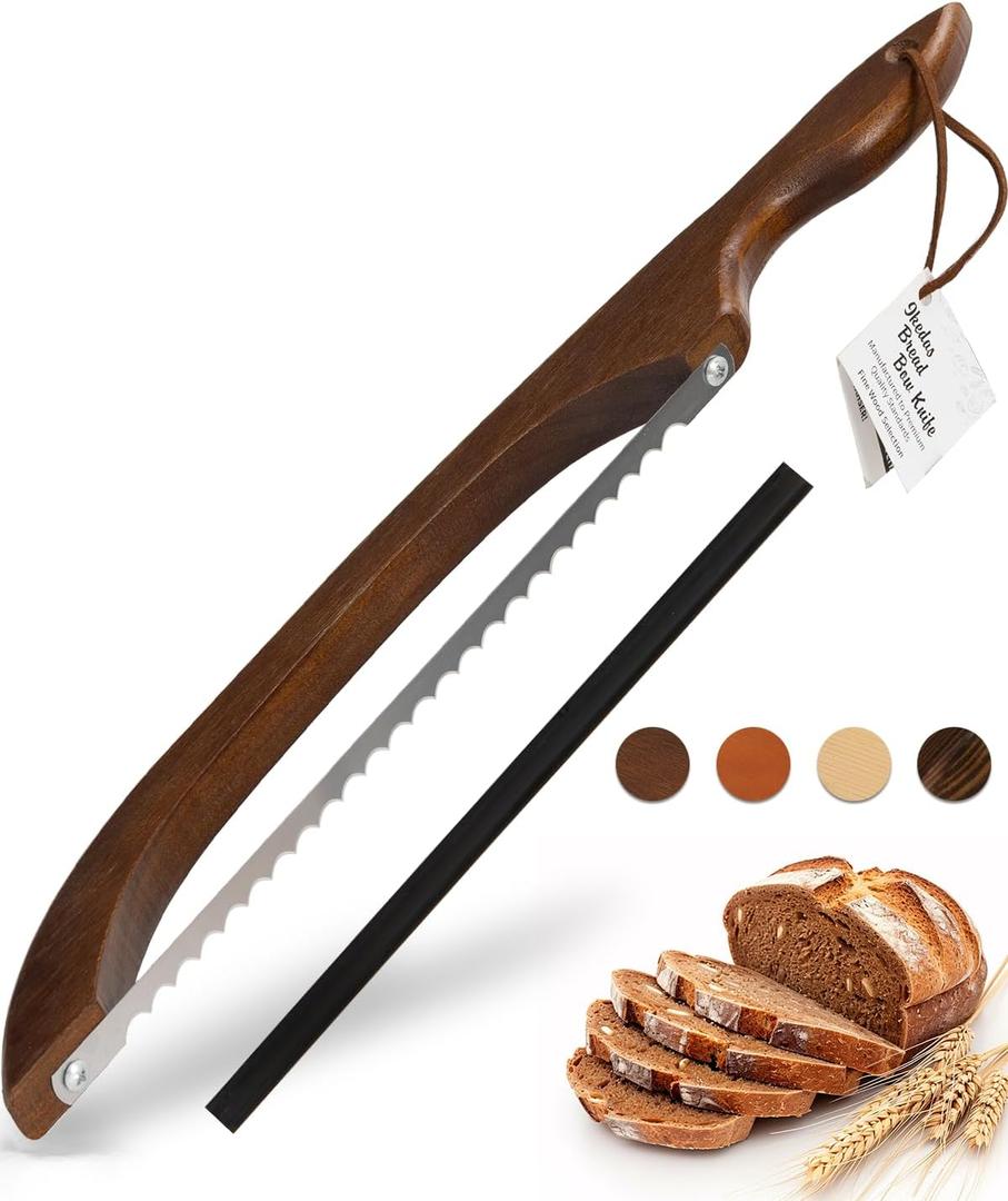 16.5 Bread slicer for Homemade Bread, Serrated Bread Knife for homemade bread with Bow Design, Premium Bread Knife, Bread Slicer, Bread Cutter for Bagels, Baguettes, Dark Brown Color