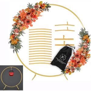 7.0 Ft Round Balloon Arch Stand Gold Backdrop Frame for Wedding, Birthday, Baby Shower, Graduation, Party Decoration-Heavy Duty Steel with Carry Bag-JC HUMMINGBIRD