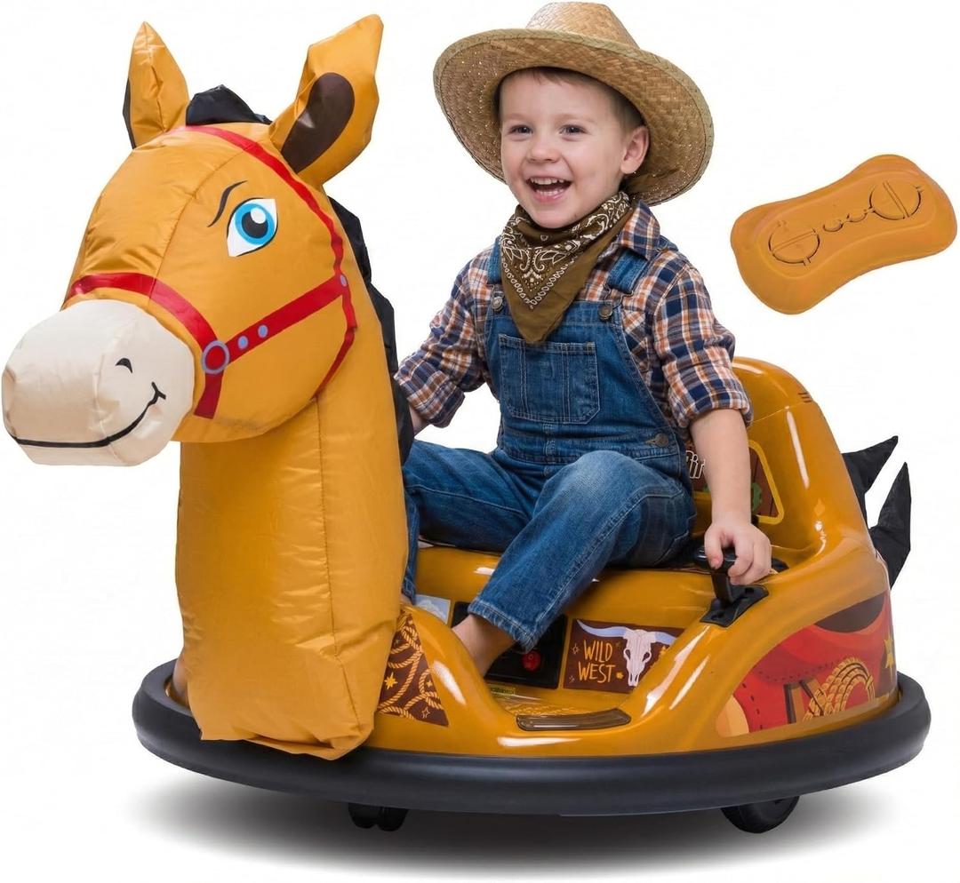 6V Horse Toys Toddler Bumper Car - Toddler Toy, Kids Electric Car, Ride On Toy, w/Music, Parent Remote Control, LED Lights, 360 Spin, Auto-inflated, 1 MPH, Max Weight of 66lbs, Age 1.5-4, Medium