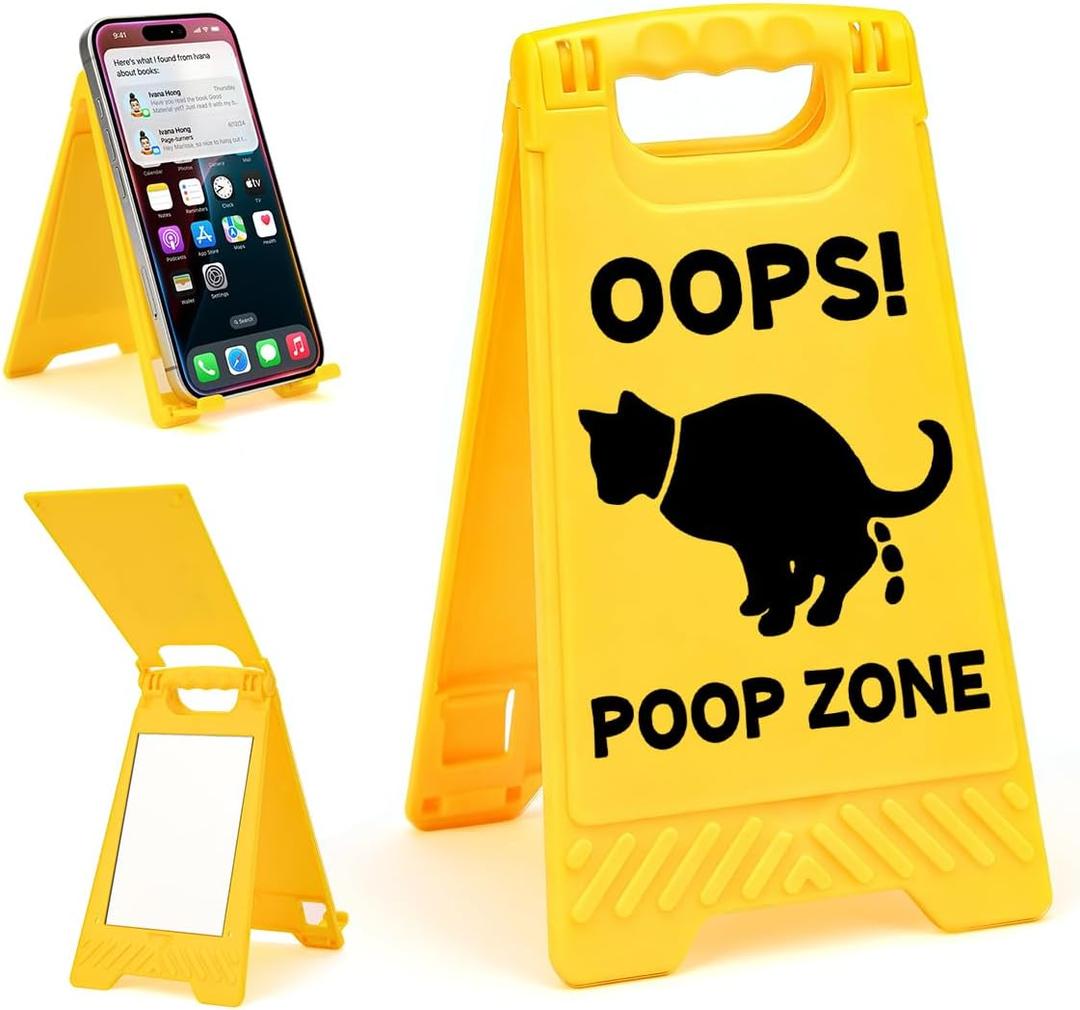 Humorous Pet Accident Warning Desk Sign Yellow Warning Style Table Decor Funny Gift for Coworkers Friends Home Office Tabletop Cubicle Phone Holder Mirror Stand