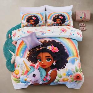 A Nice Night Rainbow Unicorn Twin Comforter Set for Girls 6 Pieces Bed Sets with Sheets, Princess Style Lightweight Soft Flower Bedding Set for Kids Teens,Twin (Blue-pink)