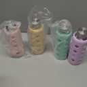 Mrsdry Glass Juice Bottles with Lids and Silicone Sleeves 18 oz, 4-Pack Reusable Clear Glass Water Bottles with Stainless Steel Airtight Cap for Juicing, Refrigerator, BPA Free Leak-Proof Drinking Jar