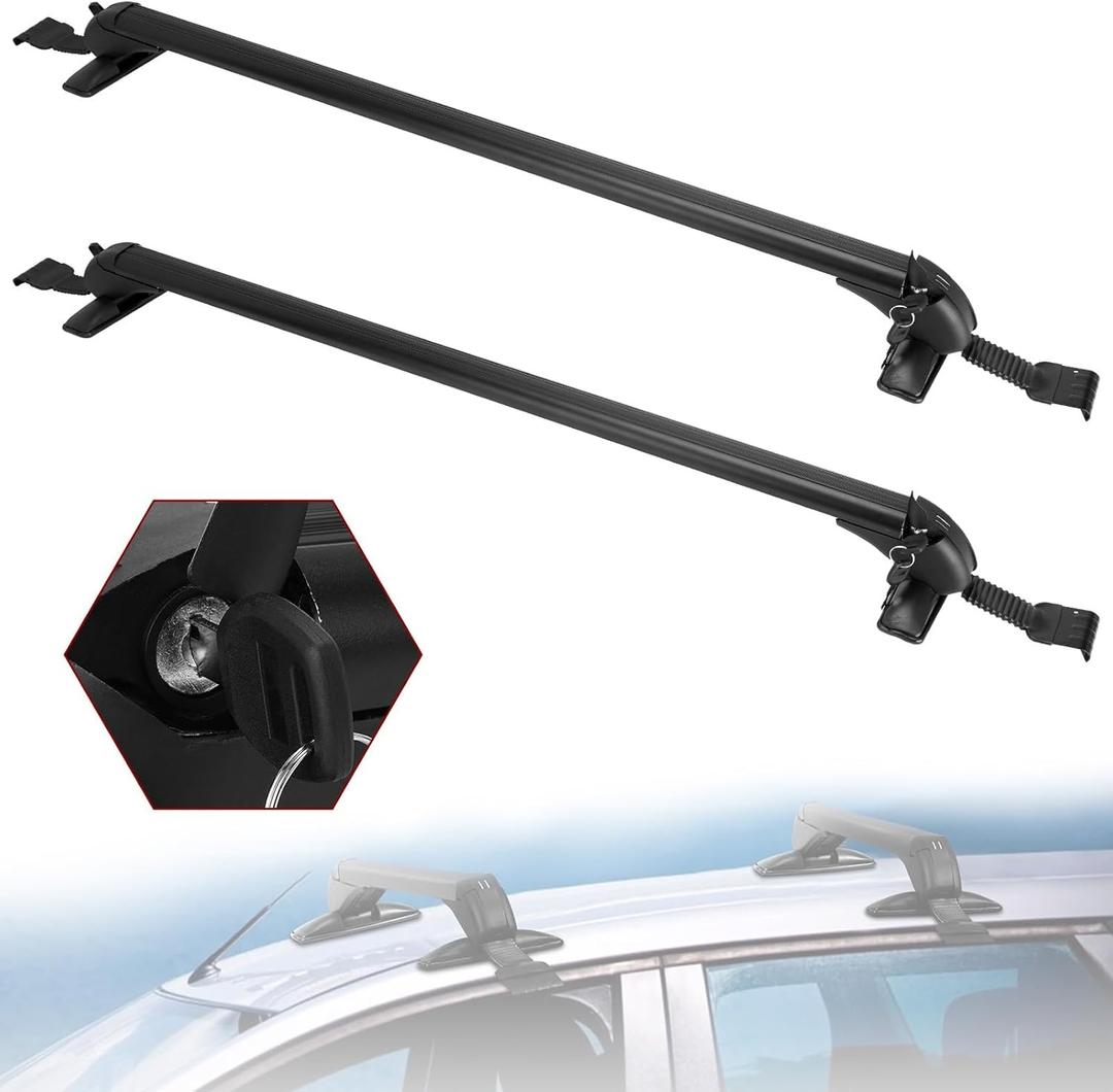 Max Loading 165lbs Universal Roof Rack Cross Bars, Upgrade Aluminum 48" Crossbars with Anti-Theft Lock and Adjustable Window Frame for Luggage Kayaks Skis Canoes Bicycles