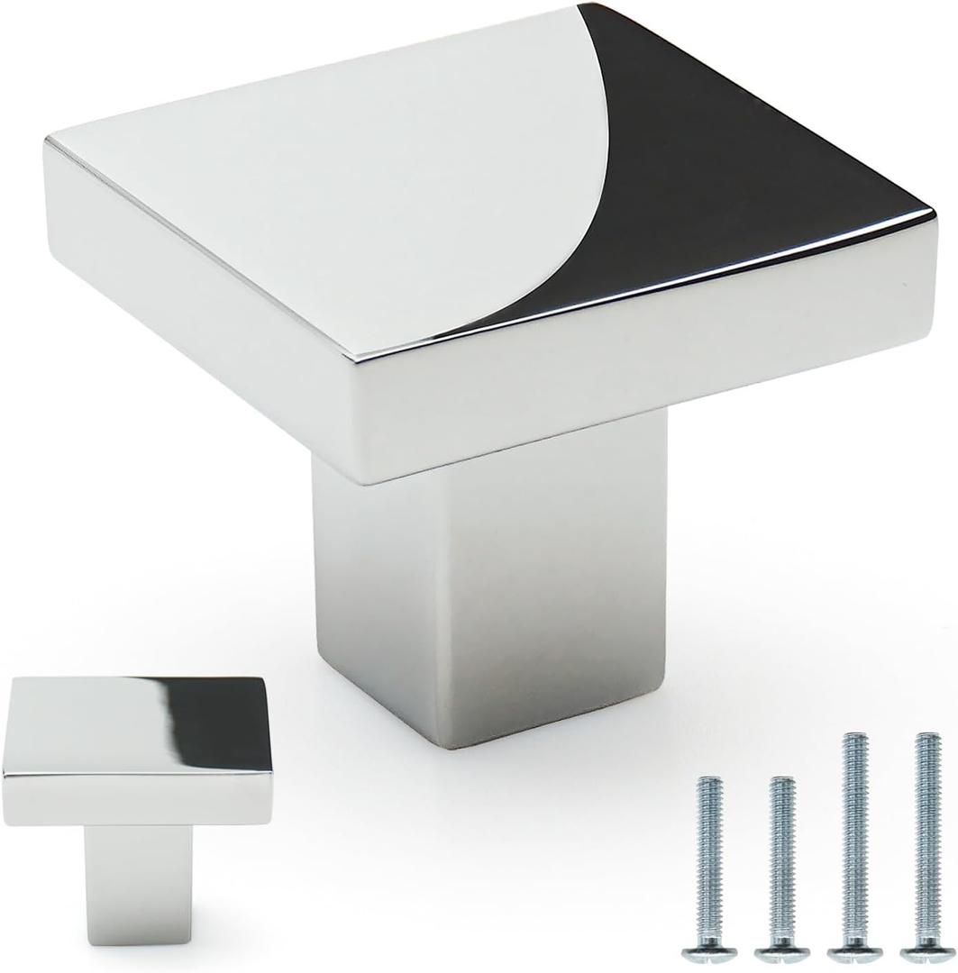 10 Pack Polished Chrome Square Cabinet Knobs 1-3/16 Inch(30mm) Length Soild Zinc Alloy Polished Nickel Drawer Dresser Knobs Kitchen Cupboard Bathroom Furniture Hardware