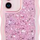 ZTOFERA for Samsung Galaxy S23 FE 5G Case 6.4", Cute Curly Wavy Design with Glitter Sequins,Luxury Aesthetic Bling Sparkly Shockproof Protective Phone Case for Galaxy S23 FE-Glitter Pink