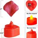 1000 Pieces Artificial Red Rose Petals with 24 Pieces Heart Romantic Flameless LED Tealight Candles for Special Night, Love Candle for Valentine's Day, Anniversary Decorations, Wedding, Engagement