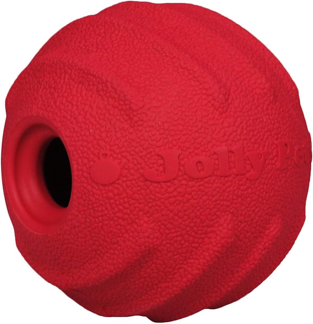 Jolly Pets Tuff Tosser Bouncing Ball Tog Toy/Treat Holder, 4 Inches, Red, All Breed Sizes