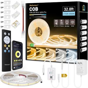 COB LED Strip Light White, 33ft Dimmable 2700K-6500K High Density 24V Flexible LED Tape Light with Remote and APP Control, UL-Listed White led Strip Lights for Bedroom Kitchen Christmas Decor (32.8FT)