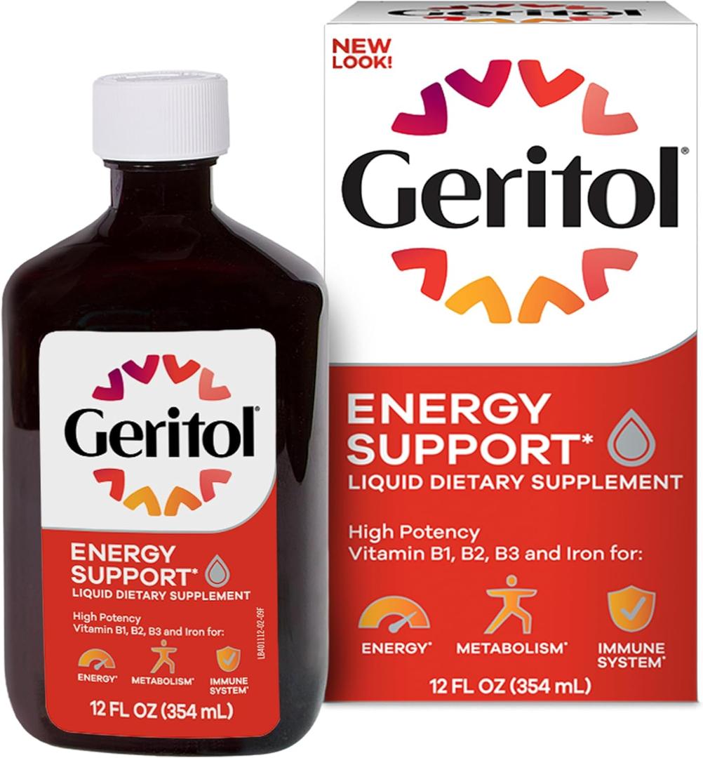 Geritol Liquid Vitamin and Iron Supplement, Energy Support, Contains High Potency B-Vitamins and Iron, Pleasant Tasting, Easy to Swallow, No Artificial Sweeteners, Non-GMO, 12 Oz
