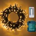 GHJ 100 LEDs Battery Operated Christmas Lights On Dark Green Cable, Waterproof Indoor/Outdoor String Fairy Lights with Remote Control for Xmas Tree, Garden, Party