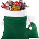 DIYDEC 2pcs Christmas Velvet Santa Bags with Drawstring Christmas Green Gift Santa Bags Large Gift Sack for Xmas Present Party Supply Costume Holiday Wrapping